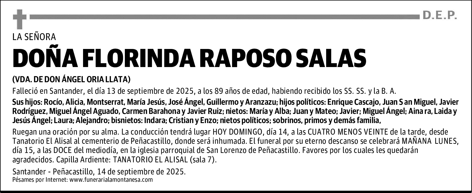 DOÑA FLORINDA RAPOSO SALAS