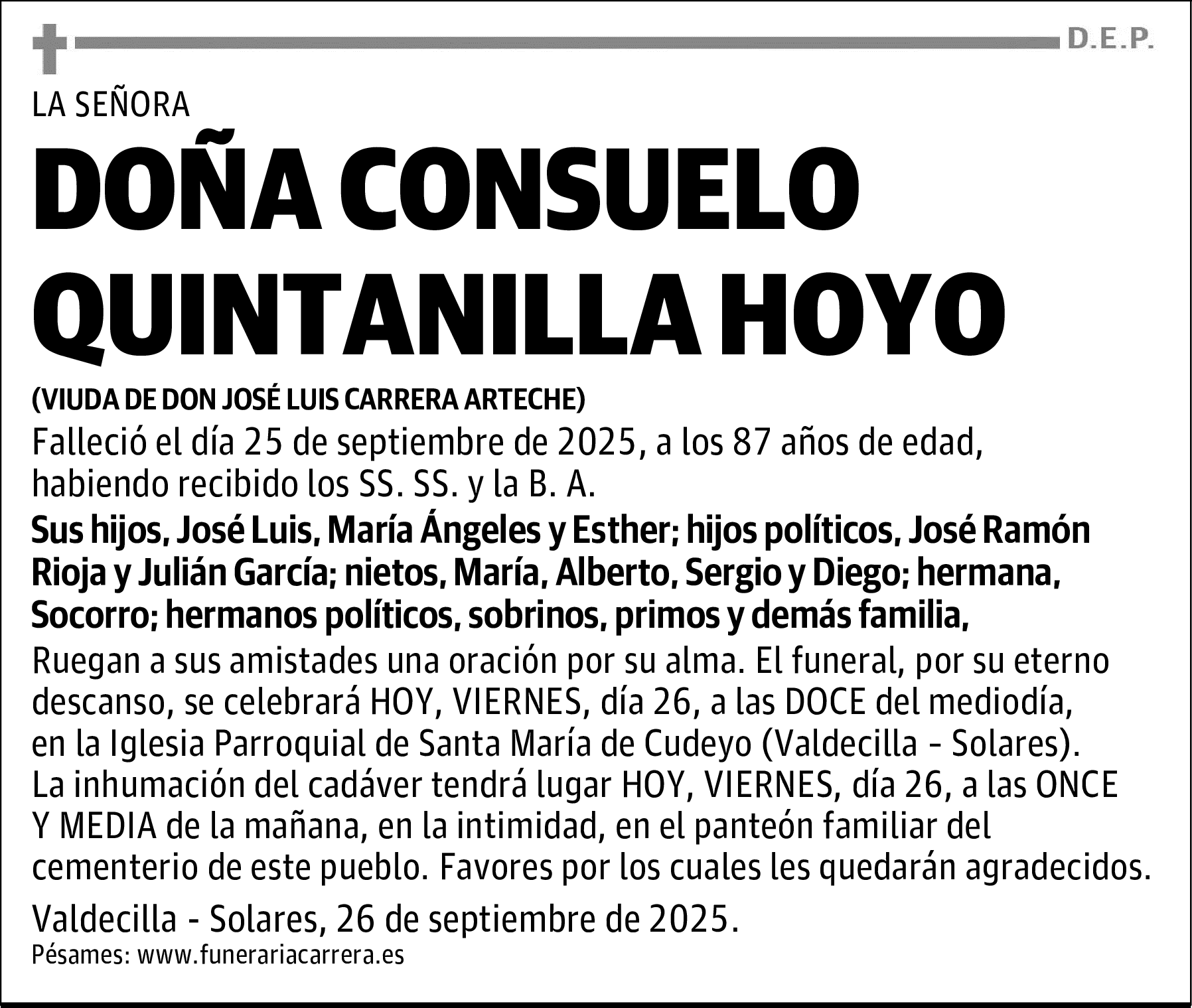 DOÑA CONSUELO QUINTANILLA HOYO