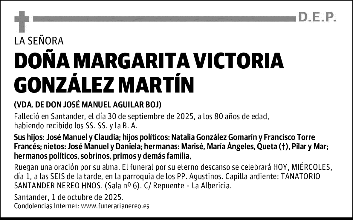 DOÑA MARGARITA VICTORIA GONZÁLEZ MARTÍN