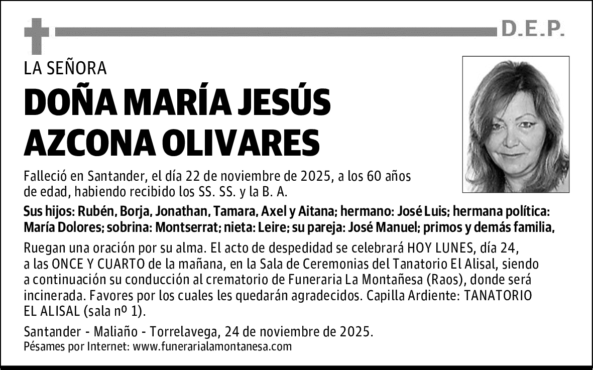DOÑA MARÍA JESÚS AZCONA OLIVARES