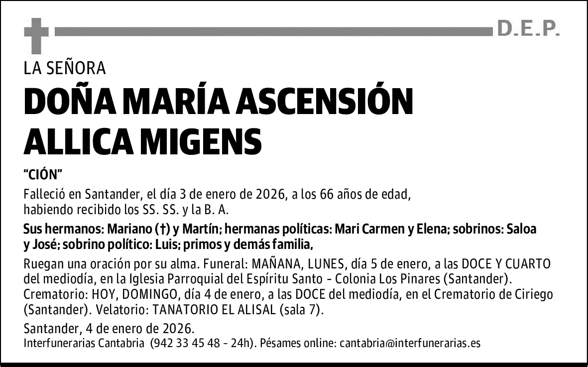DOÑA MARÍA ASCENSIÓN ALLICA MIGENS