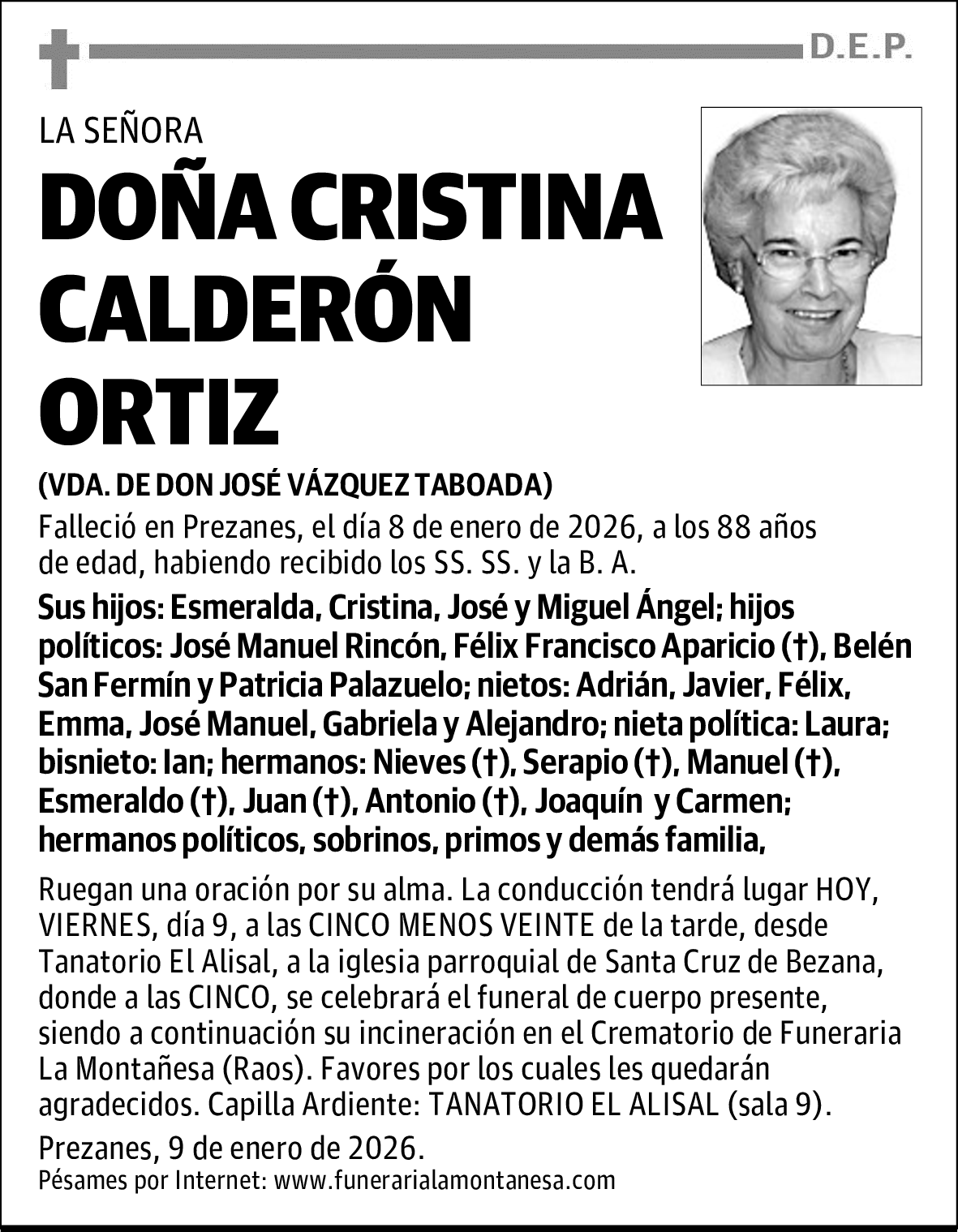 DOÑA CRISTINA CALDERÓN ORTIZ