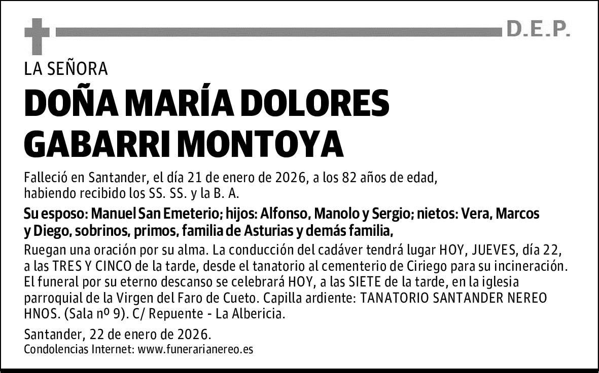 DOÑA MARÍA DOLORES GABARRI MONTOYA