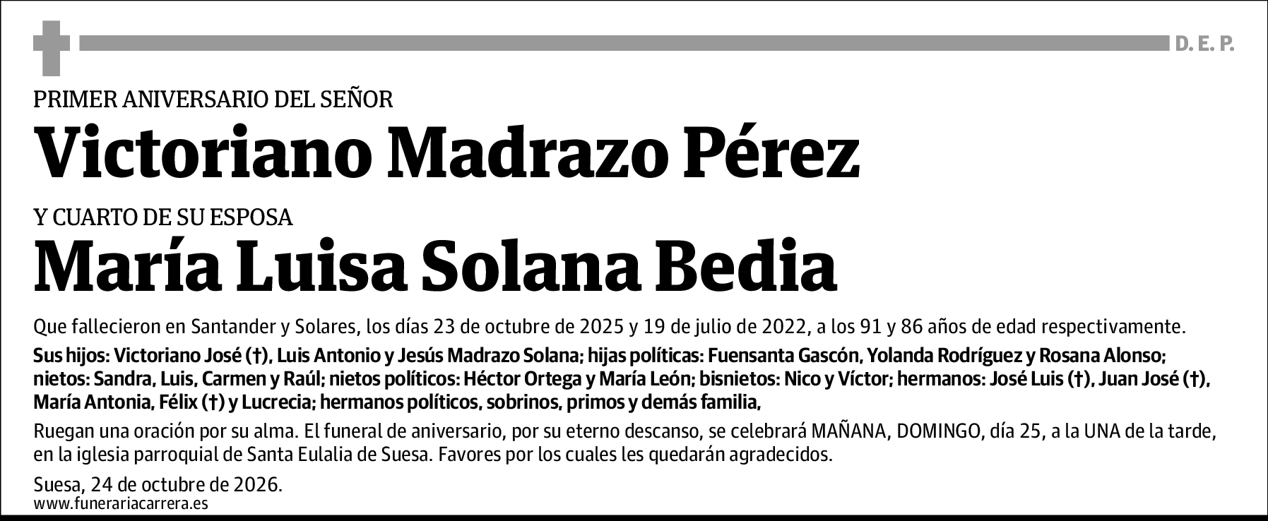 Victoriano y Solana Bedia, María Luisa Madrazo Pérez